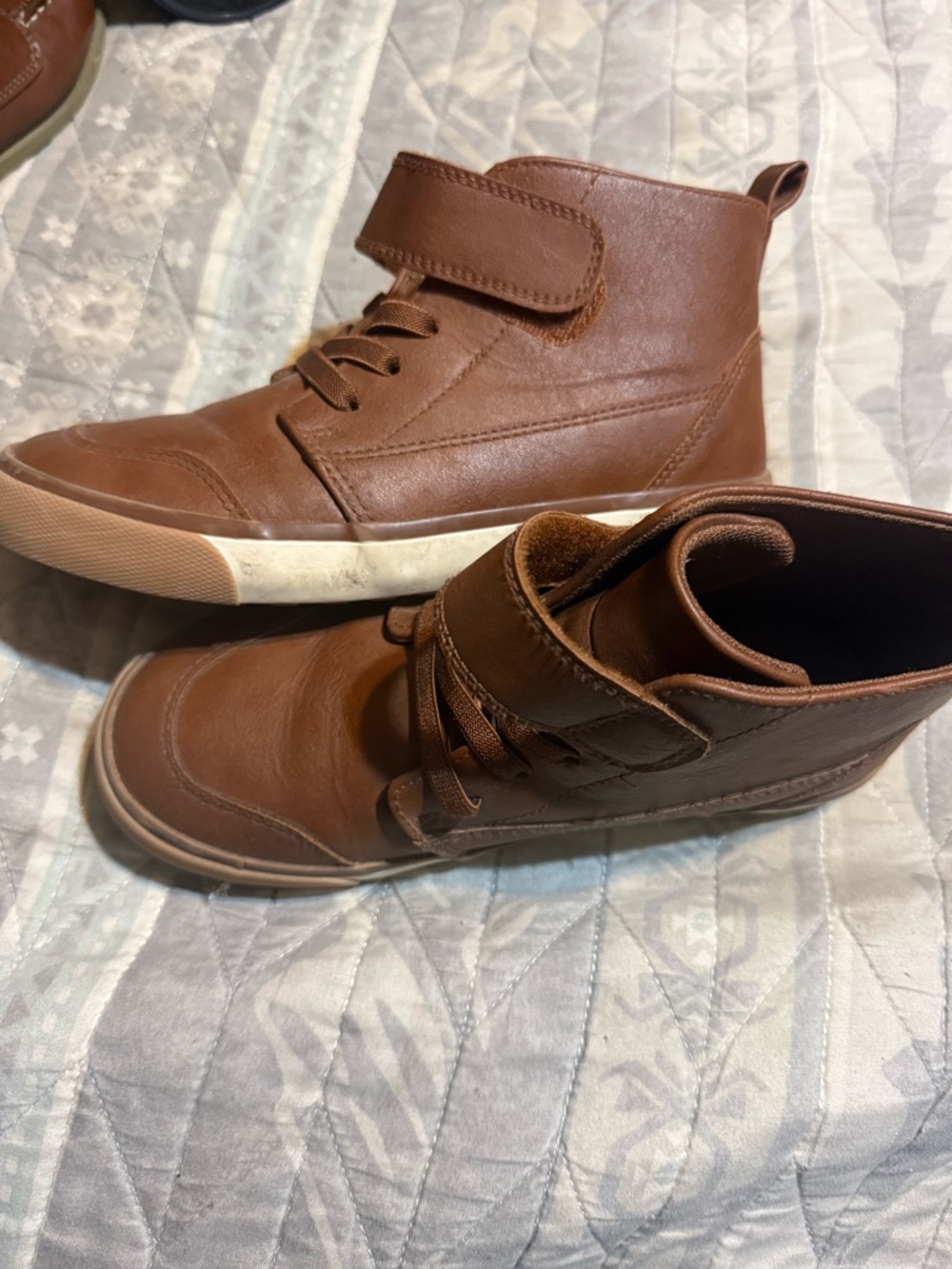 Brown Kids High-Top Sneakers with Hook-and-Loop Strap